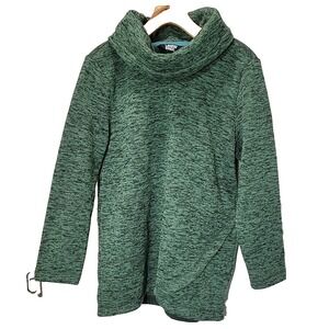 Lands End Pullover Top Women's Size M-Tall 10-12 Green Cowl Neck Tunic Tulip Hem